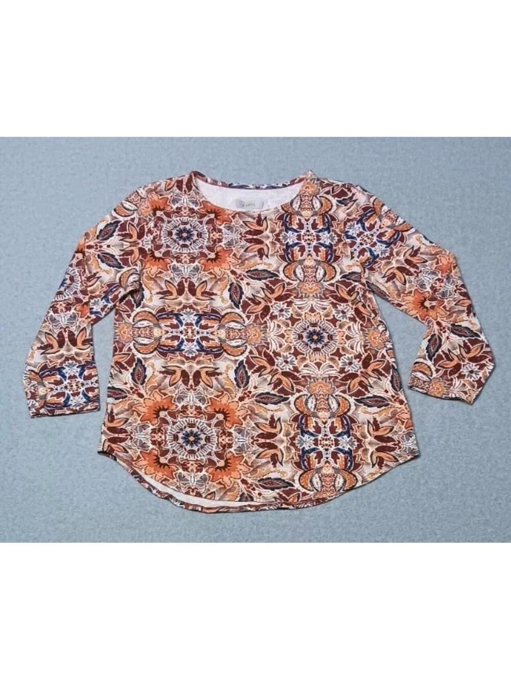 Cupio Long Sleeve Blouse Top Womens Size Large Multicolor Floral Abstract Print